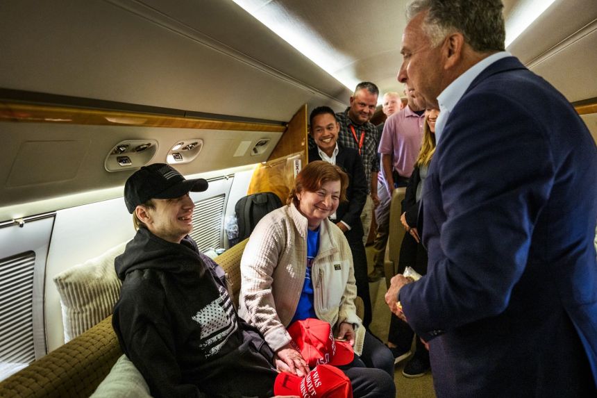 Special Envoy Steve Witkoff greets Robert Gilman on arrival in the US after the US Marine veteran was released from detention in Russia.