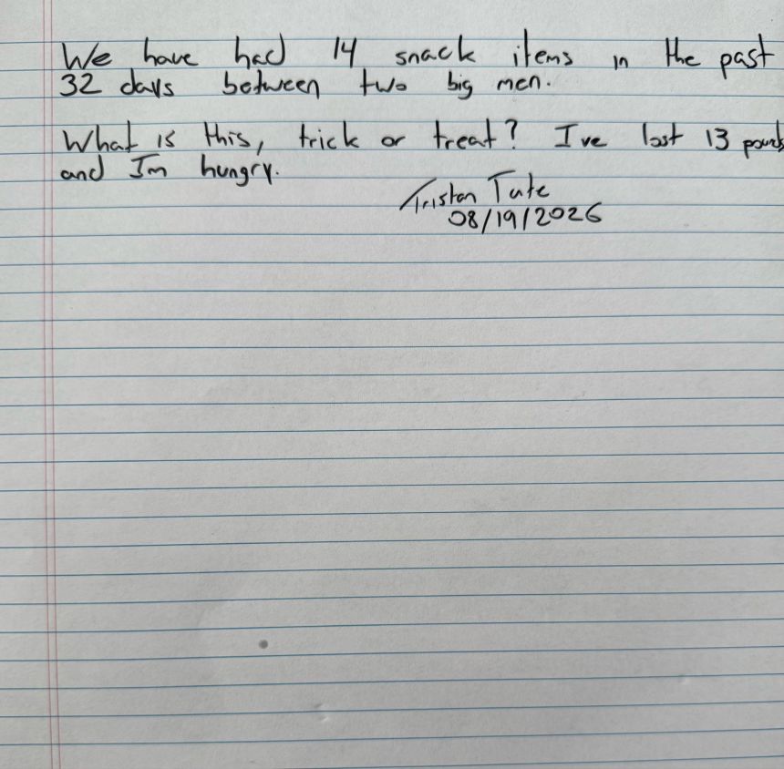 The Tate brothers' lawyer Joe McBride posted this photo on X of a handwritten note from Tristan Tate written while in prison.