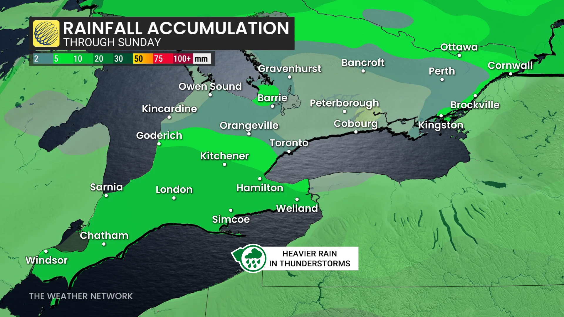 Ontario rainfall through Sunday
