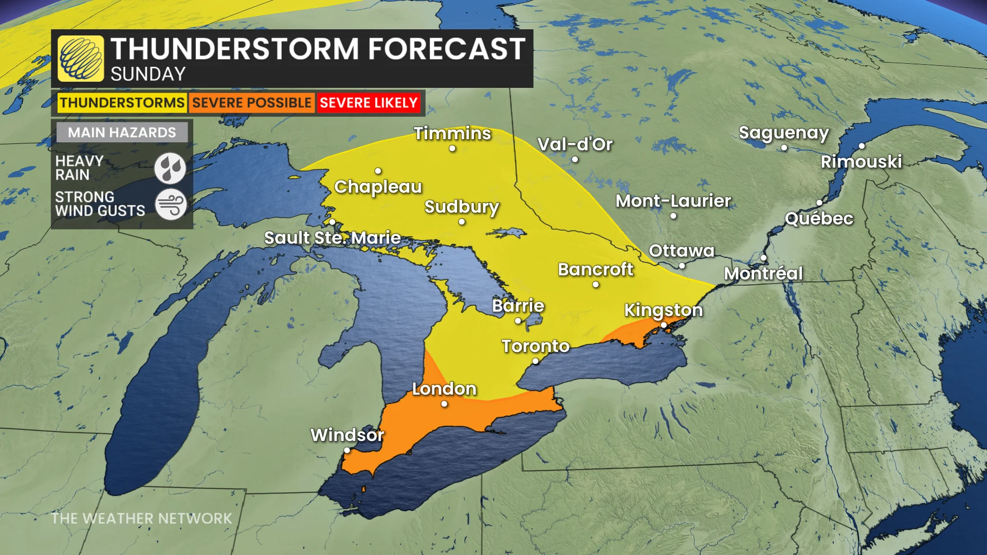 Ontario storm risk map Sunday