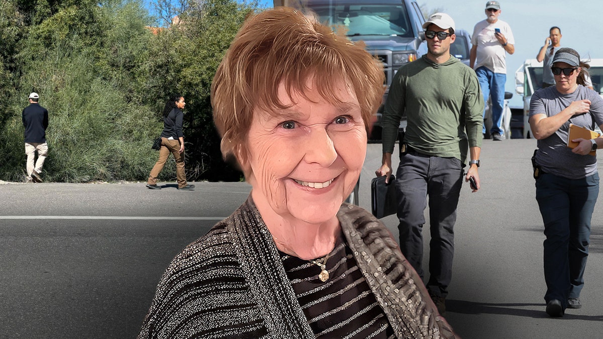 Nancy Guthrie overlayed over photos of investigators