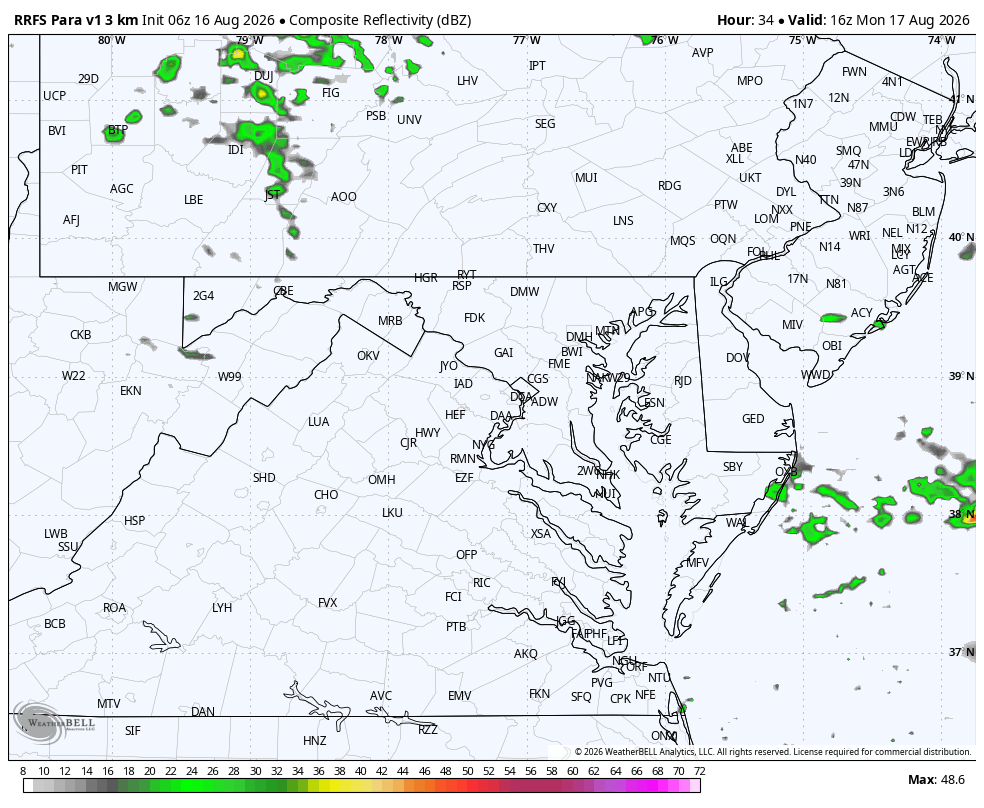August 16 weather storm forecast radar Monday