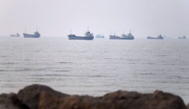 Commercial vessels are seen in the Strait of Hormuz off Bandar Abbas, Iran, Tuesday, June 30, 2026. (Amirhosein Khorgooi/ISNA via AP, File)