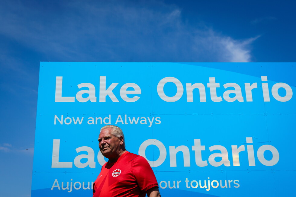 Doug Ford responds to Trump's 'Lake America' with giant Lake Ontario sign