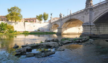 Low water reveals ancient bridge in Rome’s Tiber River