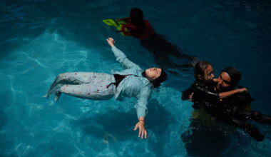 Palestinian children who lost limbs in the Israel-Hamas war learn to swim in Gaza, in photos