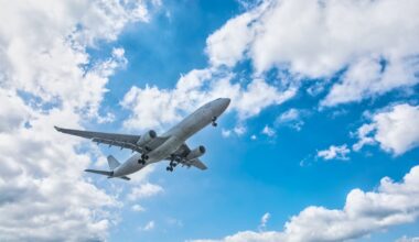 A commercial aircraft in the sky.
