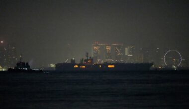 USS Abraham Lincoln sails past Singapore on its way home from Middle East