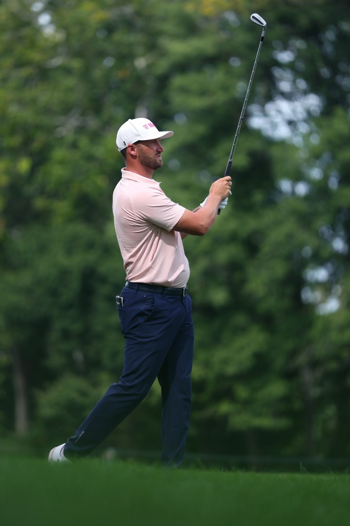 Wyndham Clark plays a shot on the 14th hole during the final round of the BMW Championship 2026 at Bellerive Country Club on Sunday, August 23, 2026.