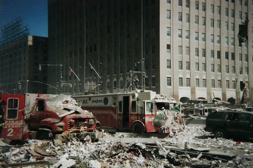 New York Fire Patrol and FDNY rigs at the scene near ground zero