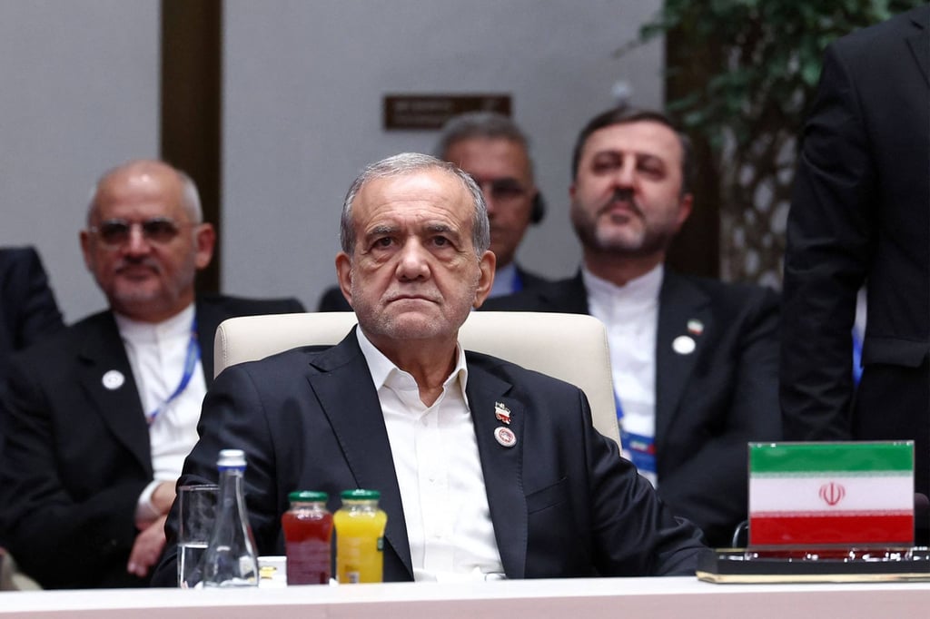 Iran’s President Masoud Pezeshkian during a meeting at the Shanghai Cooperation Organisation summit in Bishkek, Kyrgyzstan, on Tuesday. Photo: Iranian Presidency / AFP