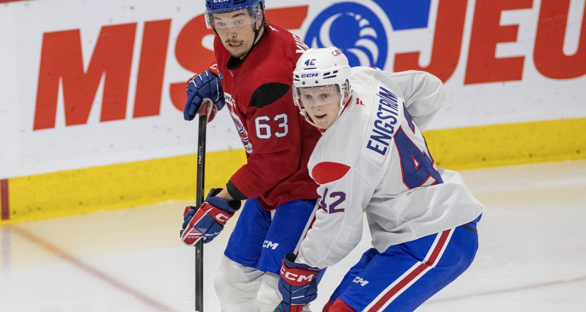 Making the grade: Forward Florian Xhekaj, left, and defenceman Adam Engstrom begin the season on the Canadiens' 23-man roster.