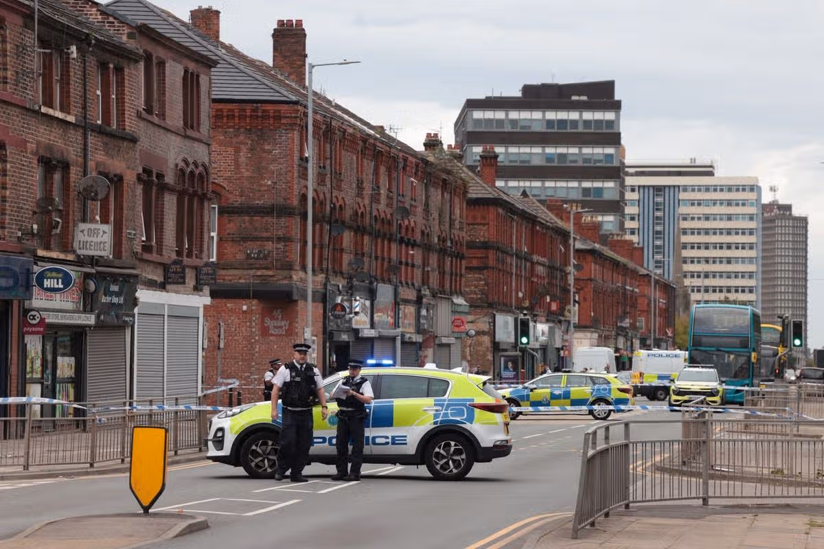 Police at the scene on Stanley Road, Bootle on Monday evening