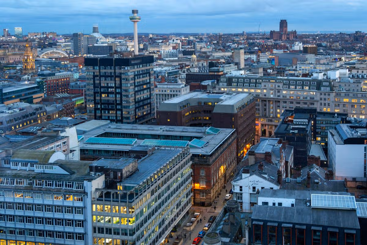 Night time view over Liverpool city centre