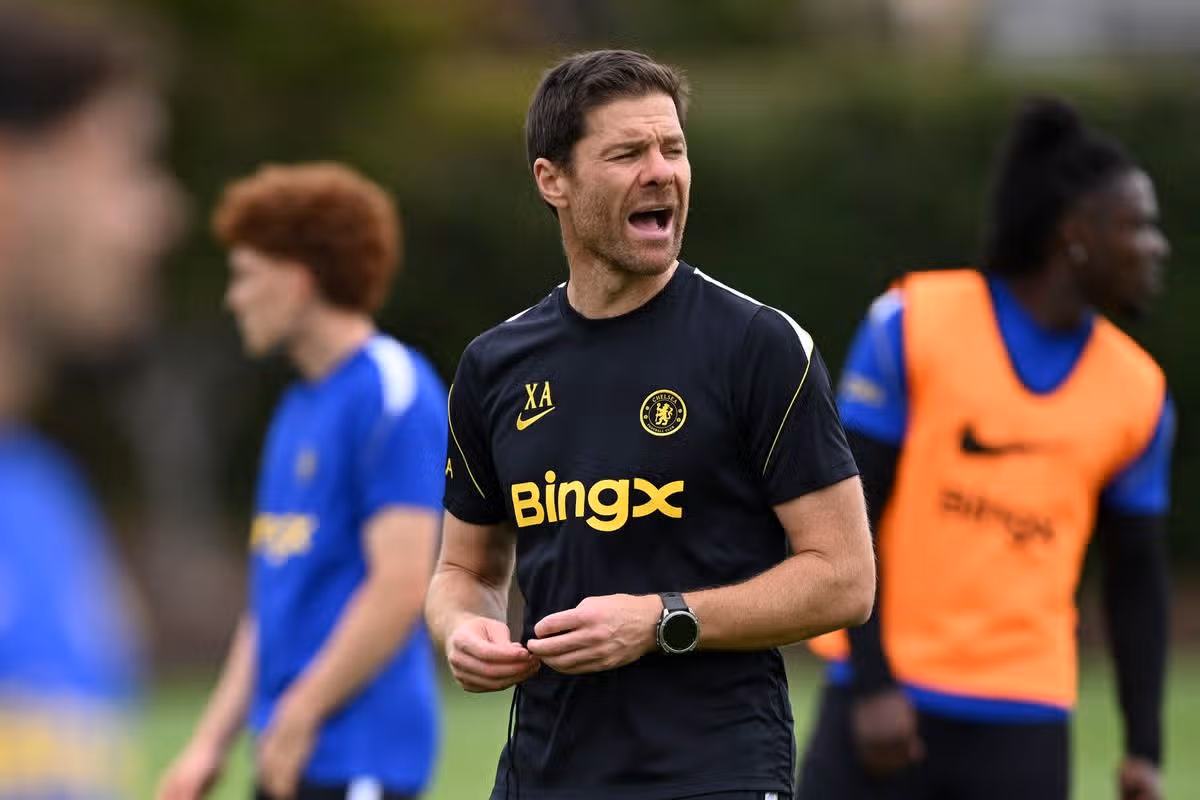 Manager Xabi Alonso of Chelsea during a training session at Chelsea Training Ground on September 3, 2026 in Cobham, United Kingdom