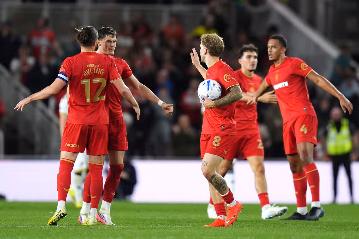Middlesbrough's Will Lankshear (second left) celebrates scoring their side's second goal of the game