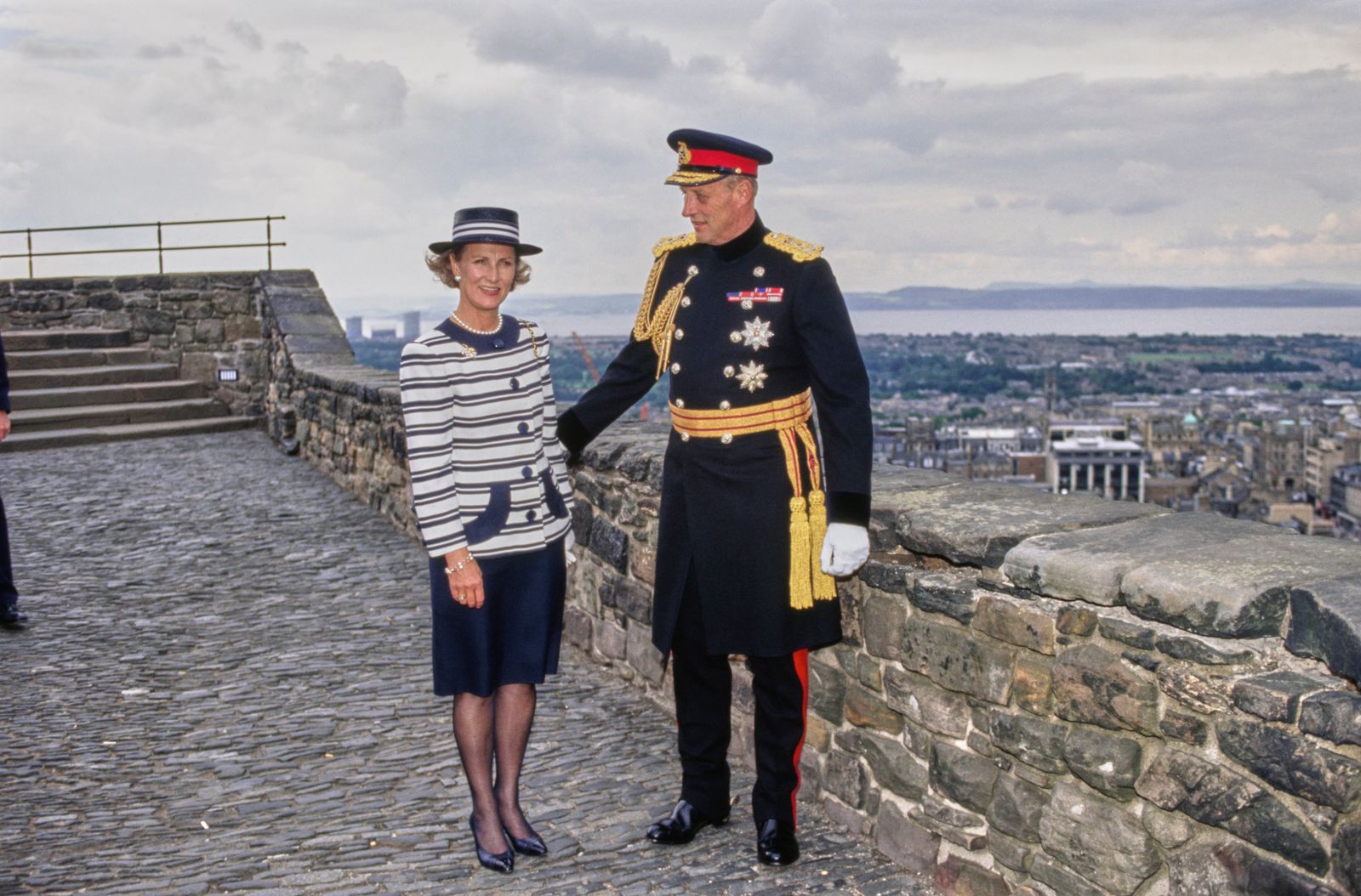 Image may contain Harald V of Norway Queen Sonja of Norway Person Officer Adult Captain Accessories and Jewelry