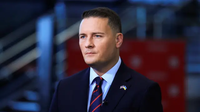 A file photo of Defence Secretary Wes Streeting - he is wearing a suit and a pin of the UK and Ukrainian flags on his lapel