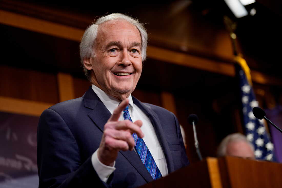 Democratic Sen. Ed Markey of Massachusetts speaks at a news conference on the Trump Administration's planned cuts to the Social Security Administration at the Capitol on March 26, 2025 in Washington, DC.