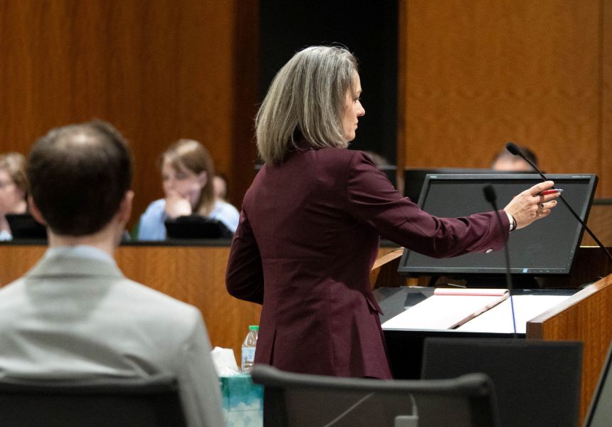 Tyler Robinson, the Utah man accused of fatally shooting Charlie Kirk, sits during closing arguments by defense attorney Staci Visser, at his preliminary hearing, at the 4th District Court in Provo, Utah.