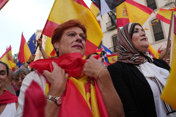 Protesters march in support of Ceuta to mark the city's anniversary in the Spanish exclave of Ceuta, Wednesday, Sept. 2, 2026. (AP Photo/Francis González)