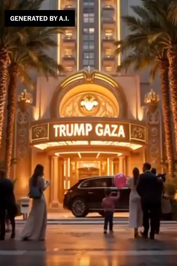 Trump posted an AI-generated video on his Truth Social account, in which Gaza was depicted as a destination for the wealthy, complete with skyscrapers, yachts and a giant golden statue of Trump. (Social media)