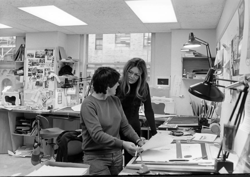 Gloria Steinem at the offices of Ms. Magazine circa 1974 in New York City.