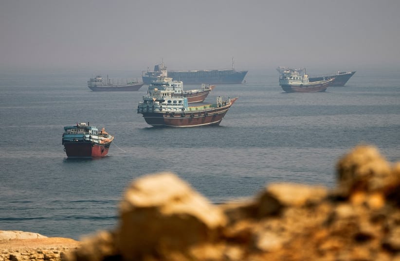 Vessels near the Strait of Hormuz, as seen from Musandam, Oman, August 31, 2026.