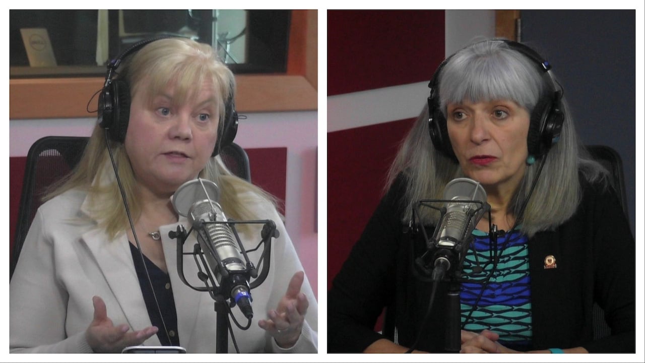 Two women are in a collage