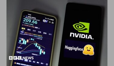 A cut of of Anthony Zurcher wearing a suit and tie in front of a red, black, grey and blue graphic background featuring the US Capitol Building