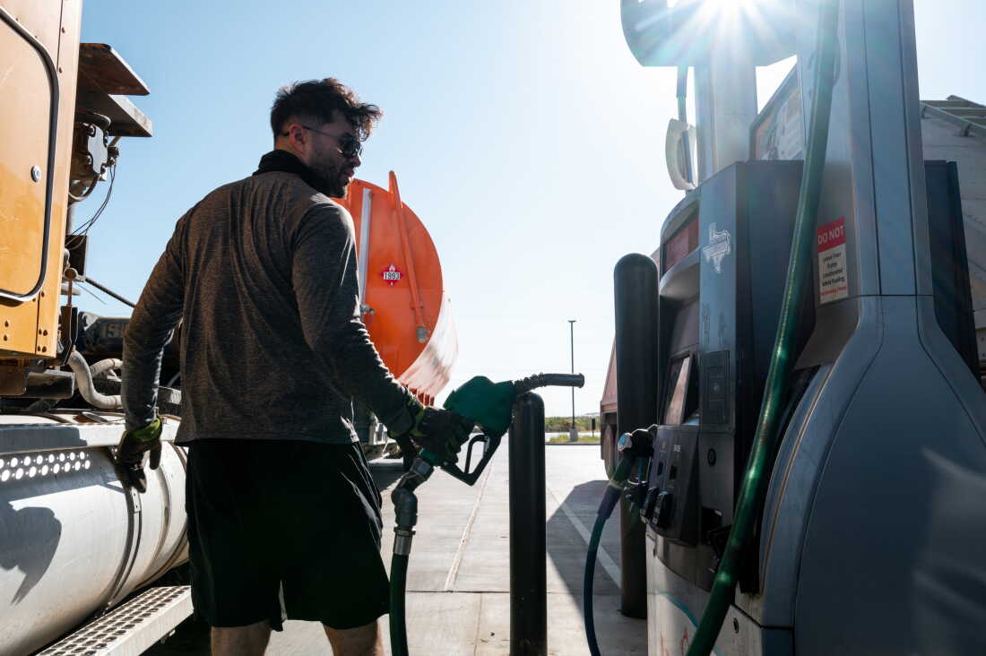 A person prepares to refuel their semi-truck on August 13, 2026 in Nortrees, Texas. Diesel prices continue to climb as several international conflicts across several regions disrupt the global fuel supply chain. Tensions involving Iran have severely disrupted shipping through the Strait of Hormuz, while Ukrainian attacks of Russian refineries have further strained fuel exports from the region. (