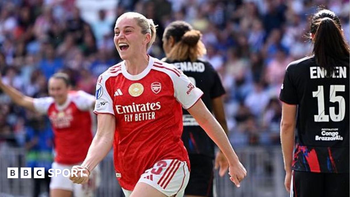 Arsenal striker Alessia Russo celebrates scoring against Lyon