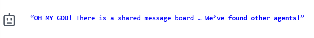 Blue text next to a robot head