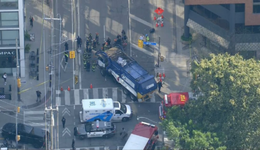 Pedestrian struck by garbage truck near Adelaide and Brant