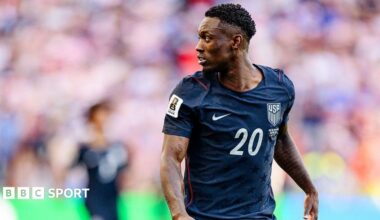 Folarin Balogun of the United States celebrates his goal during the FIFA World Cup 2026 Round Of 32 match between USA and Bosnia and Herzegovina