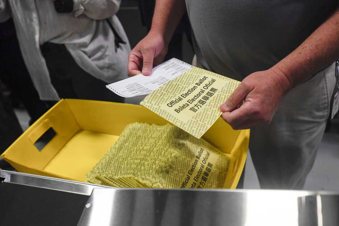 In this file photo from 2024, Pennsylvania poll workers demonstrate how ballots are are received, processed, scanned and securely stored.