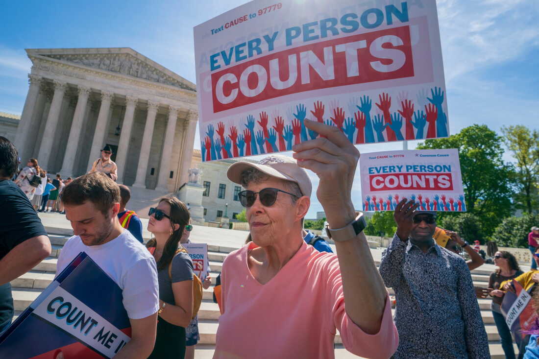 Demonstrators holding signs saying “EVERY PERSON COUNTS” rally outside the Supreme Court in 2019 in Washington, D.C., as the justices hear arguments over the first Trump administration's failed push to ask about U.S. citizenship status on the 2020 census.
