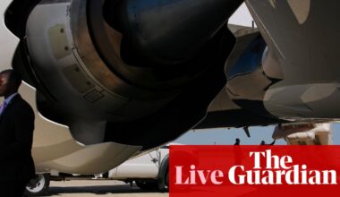 Trump to address midterm convention after Qatar-gifted plane delayed by emergency-slide check – live | US news