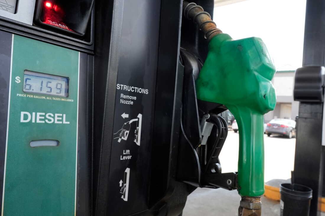FILE - The price for diesel fuel is displayed on a pump at a gas station Friday, Sept. 4, 2026, in Dickson, Tenn.