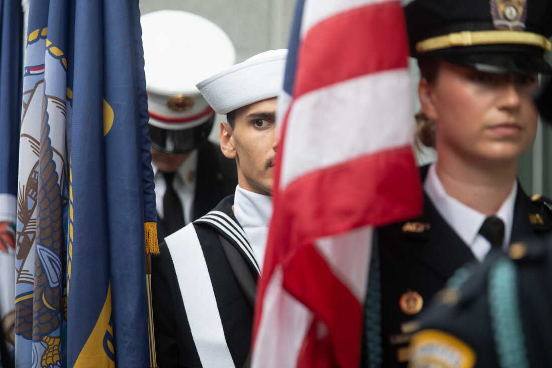 An honor guard at the 9/11 anniversary ceremony at Arlington Fire Station 5 in Arlington, Va. on Friday.