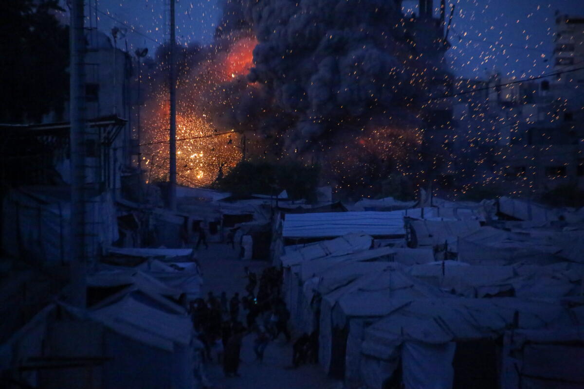 An explosion seen after an Israeli attack.