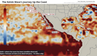 Kelvin waves headed for California coast this fall