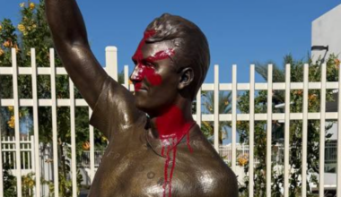 New Charlie Kirk statue vandalized outside Turning Point USA headquarters just a day after unveiling