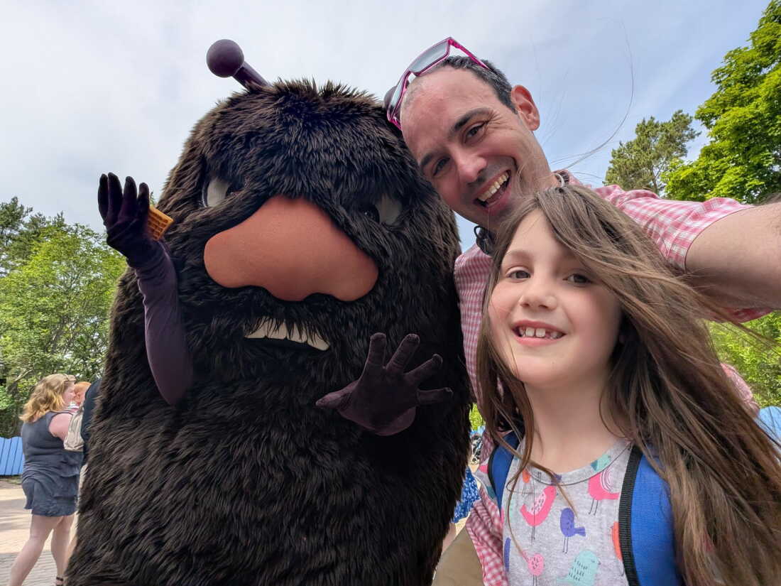 David Streever takes a selfie while on vacation with his daughter and a character at Moomin World in Finland. He was contacted by Homeland Security Investigations officers five months after sending an email to Todd Lyons, the former acting director of U.S. Immigration and Customs Enforcement.