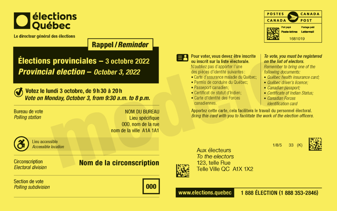 A yellow election reminder card in French