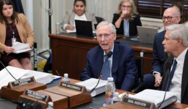 Frail Mitch McConnell appears to need assist from fellow Republicans after he nearly votes wrong way in Senate