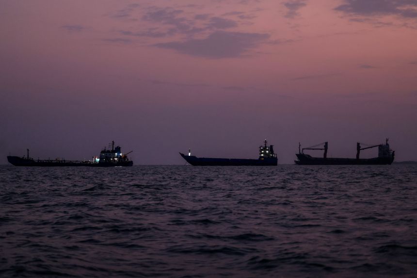 Vessels transit the Strait of Hormuz near Bandar Abbas in southern Iran on September 5. The United States said it struck and destroyed three Iranian oil tankers on September 5 in response to attempted missile attacks on naval vessels.