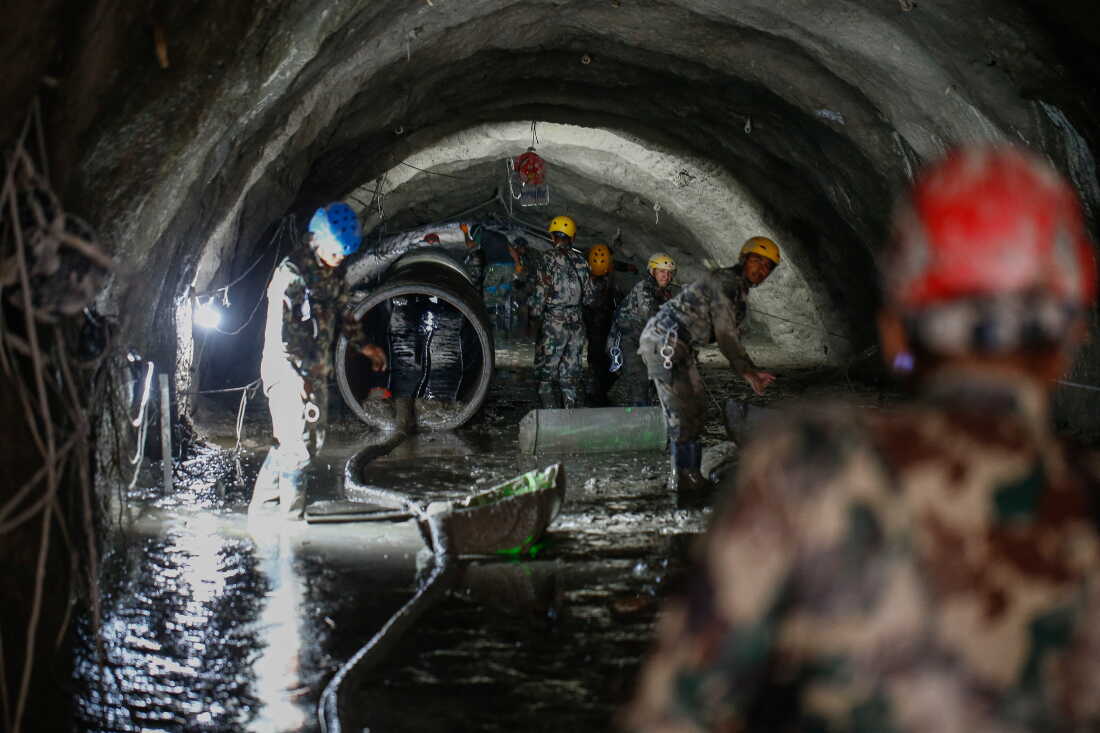The Nepali Army conducts a search-and-rescue operation on September 10 inside the Chilime Hydropower Station tunnel days after the deadly flash floods and mudslides in Nepal's Rasuwa district in August. In the wake of the disaster, concerns are being raised about the impact of the construction of hydropower plants and dams in the Himalayas.o
