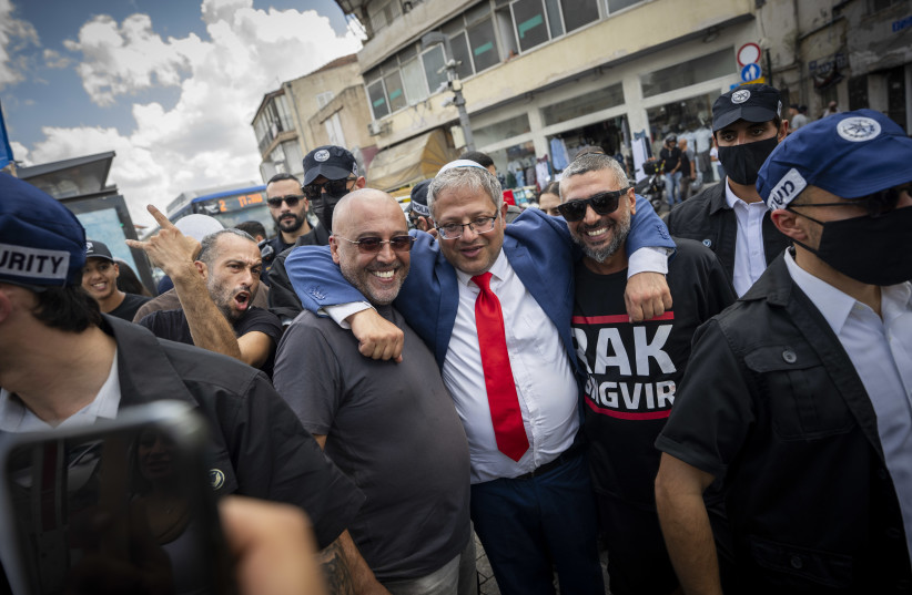 Itamar Ben-Gvir, National Security Minister and chairman of the Otzma Yehudit party tours at Htikva market, in Tel Aviv ahead of the upcoming general elections, September 18, 2026.