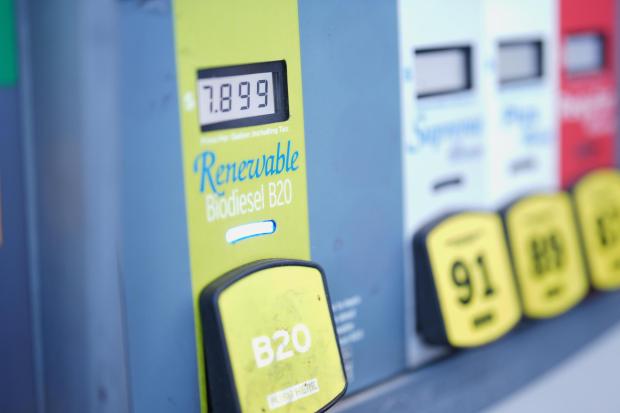Diesel prices are displayed at a gas station in Carlsbad, California.